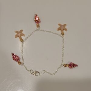 Starfish and Pink Conch Shell Charm Bracelet